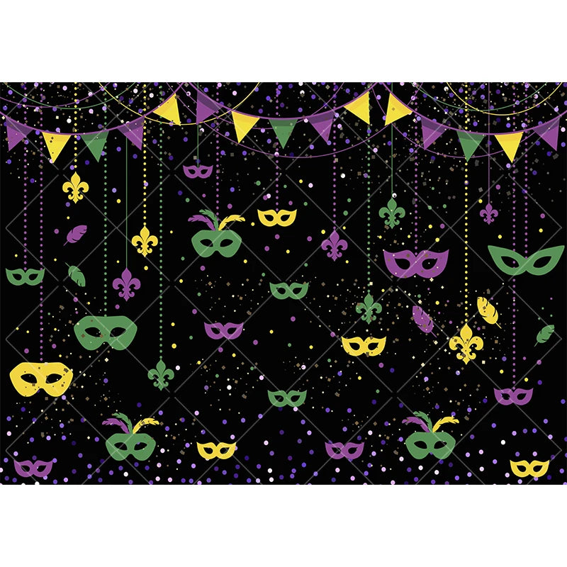 Carnaval, cenário fotográfico, roxo, verde, dourado, máscara, baile, dança, fundo máscaras