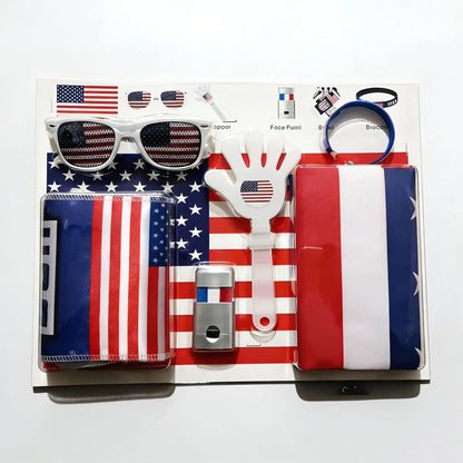 Kit Torcida Brasil 6 peças Bandeira, Pintura Facial, Bastão, Trompete, Pistola, Brasileiro