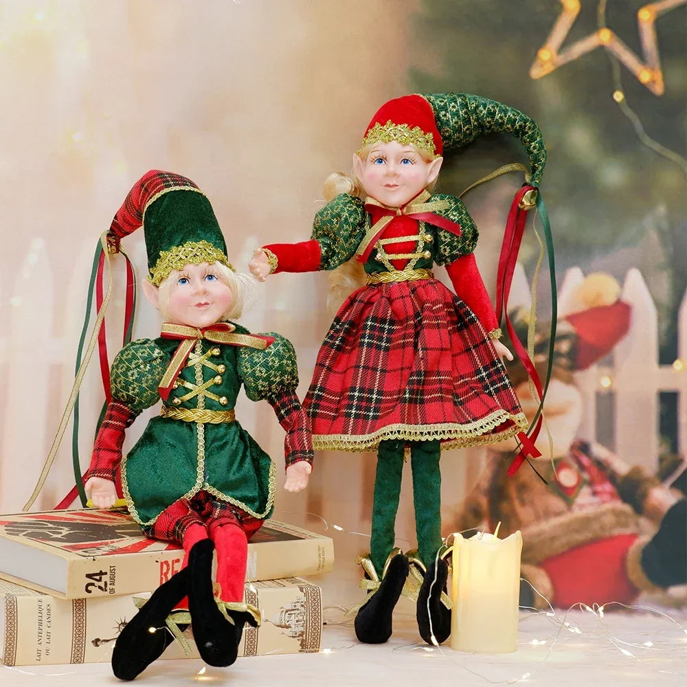 Conjunto de 2 elfos de Natal de 66 cm, adorável elfos vermelhos e verdes para pendurar