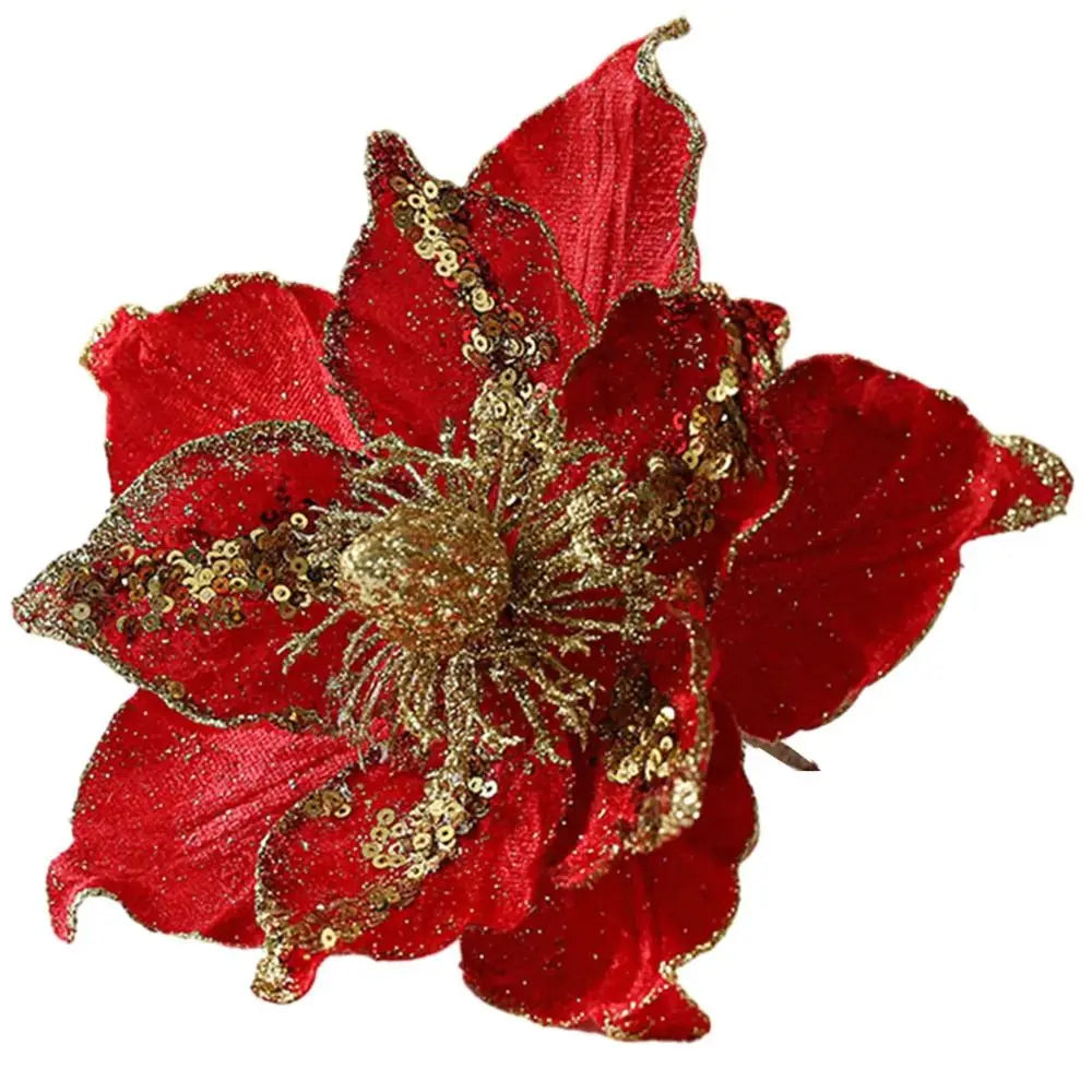 Flor De Natal Poinsettia glitter de natal poinsettia artificial enfeites flores de natal decorações