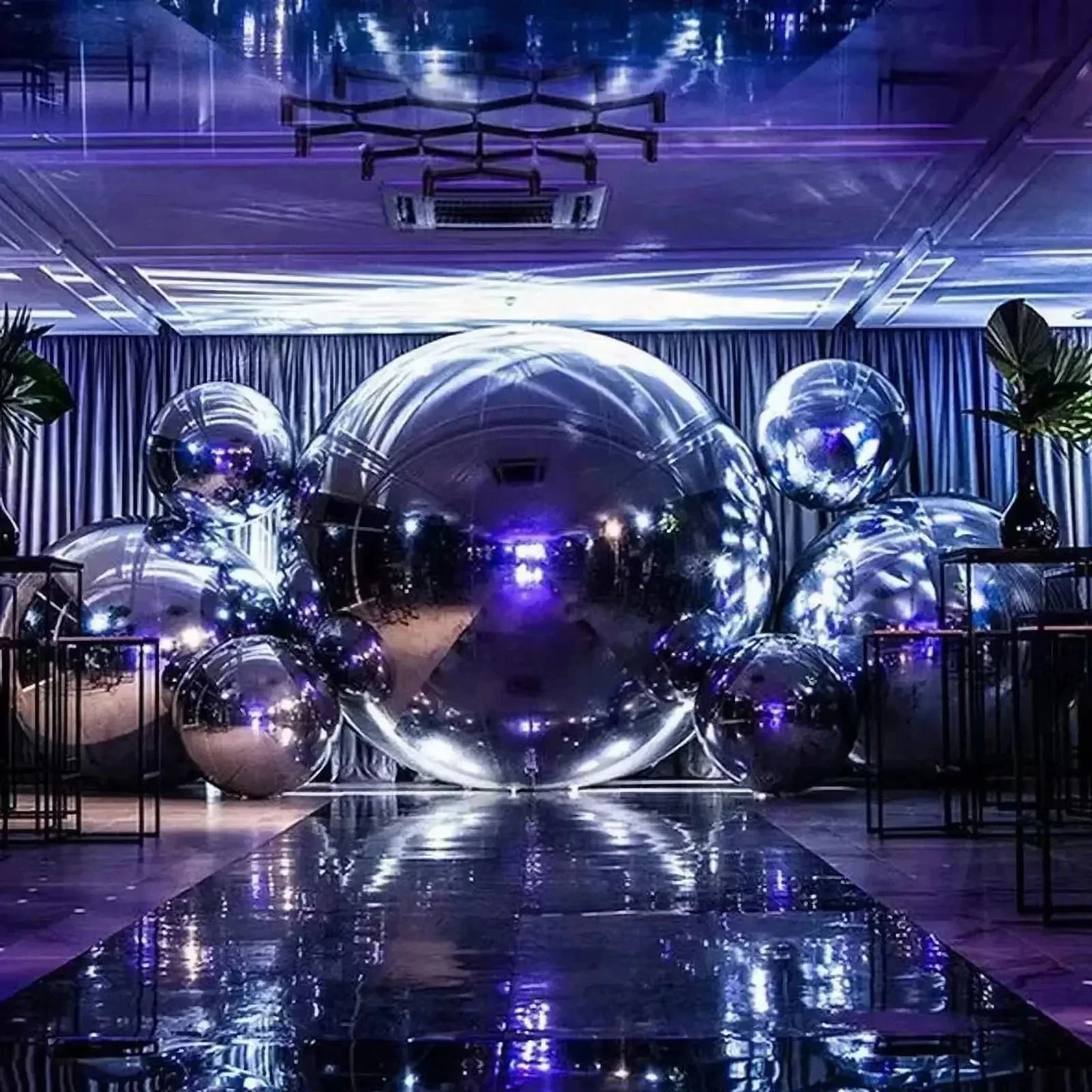 Bola de espelhos para shopping Bola de espelhos inflável, balão gigante espelhado prateado