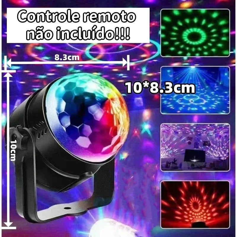 Mini Globo de Luz LED RGB Bola Maluca Iluminação Festa Natalino Som e Controle Remoto