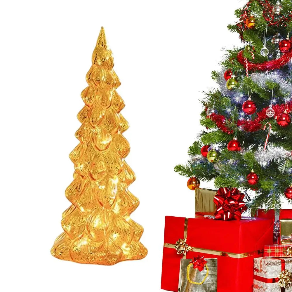 Árvore de Natal de vidro mercúrio dourado 1 peça, árvore de Natal de mesa com luz