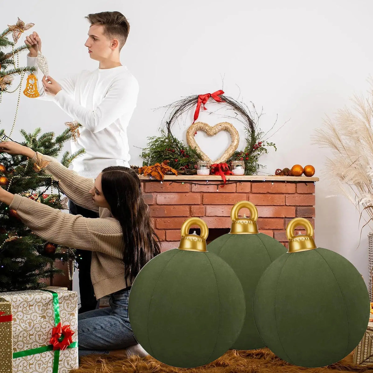 Bola de Natal Inflável Gigante de 60cm com Acabamento Aveludado, Bola Inflável Shoppings