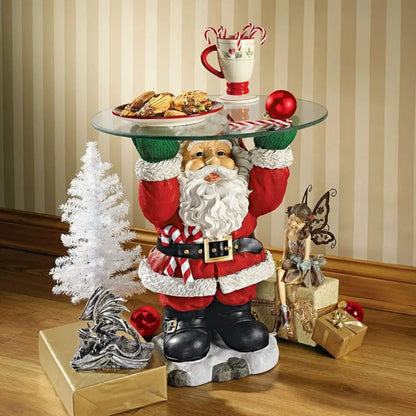 Suporte de Resina Mesa de Canto Papai Noel de Resina com Tampo de Vidro Design Toscano