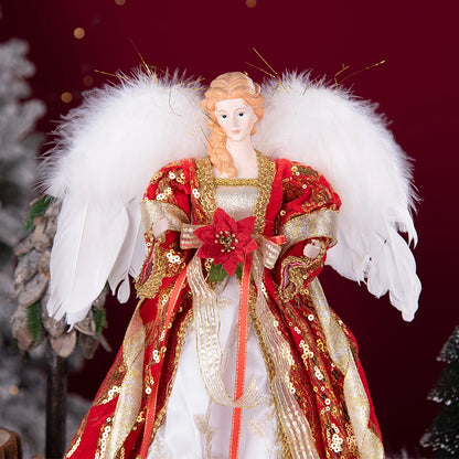Enfeite de árvore de anjo de Natal asas douradas, elegante estatueta anjo vestido verde