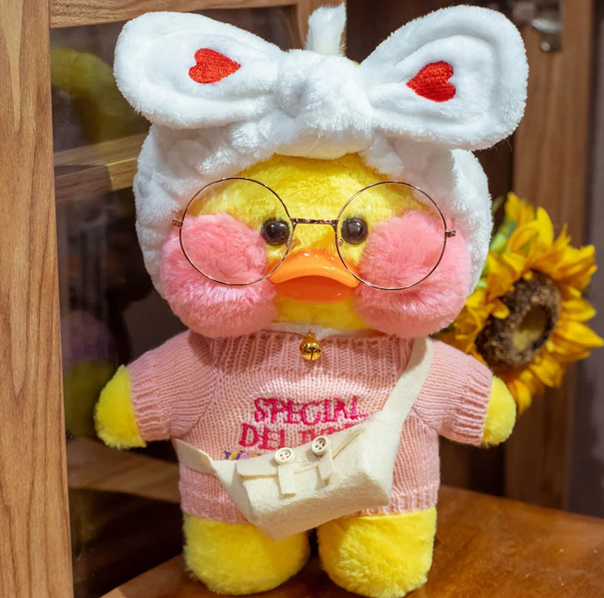 Lalafanfan Cafe Mimi Amarelo Pato Azul, Pato de Pelúcia Kawaii Hialurônico 30 cm