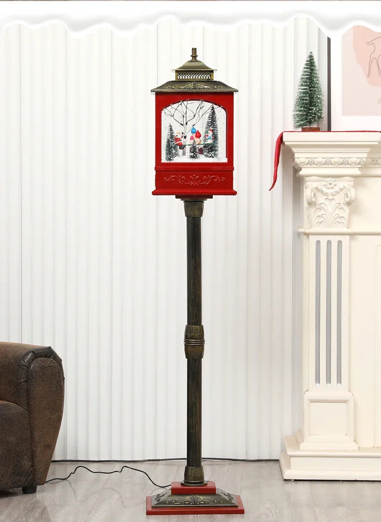 Poste Natalino Musical com Neve Artificial, 1.2 metros, Iluminação LED,  Músicas e 38cm