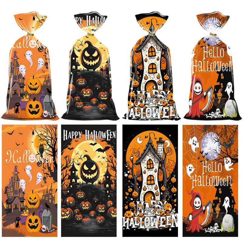 Sacolinha Fantasma Abóbora Feliz Halloween 50 Peças sacos de guloseimas de celofane
