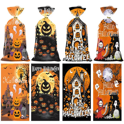 Sacolinha Fantasma Abóbora Feliz Halloween 50 Peças sacos de guloseimas de celofane