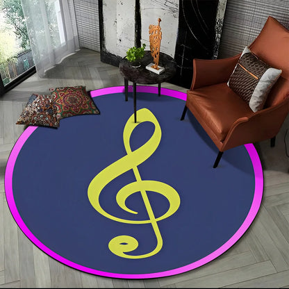 Tapete Redondo Antiderrapante com Estampa Colorida Teclas de Piano e Símbolos 150cm