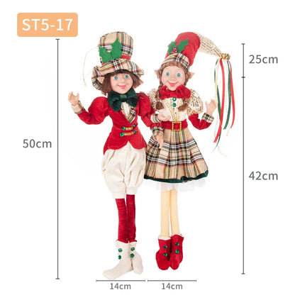 Conjunto de 2 elfos de Natal de 66 cm, adorável elfos vermelhos e verdes para pendurar