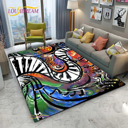 Tapete de Área Tema Musical 1,5 x 2,1 m/60 x 84 pol/152 x 213cm Piano, Teclado e Tapete