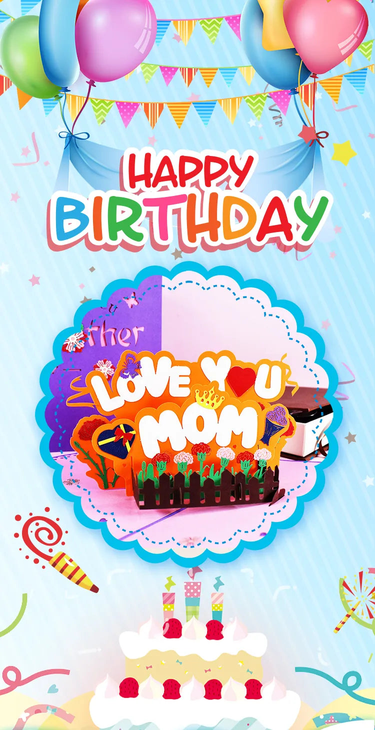 3D Pop-Up Love You Mom Cartão de felicitações feliz aniversário dia das mães