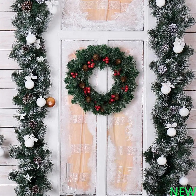 Guirlandas De Natal Verde 40cm Aramado Para Porta Verde-escuro com luz LED