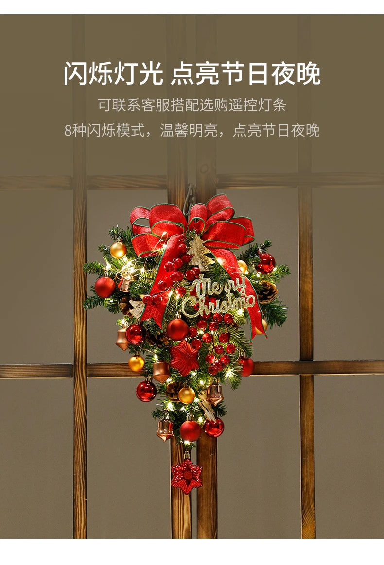 Guirlanda de Natal Nevada com Bolas Vermelhas, Pinhas e Azevinhos - Decoração Natalina