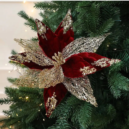 Flor Bico de Papagaio Natal Escolha Veludo Champanhe Glitter e Lantejoulas Luxo 29cm