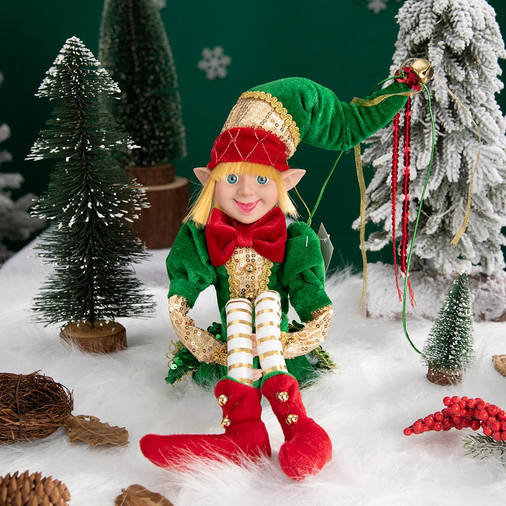 Elfo Decorativo para Shopping, Elfo Estatueta Pelúcia Artesanal Natal Vermelho, Verde, Rosa e Vinho