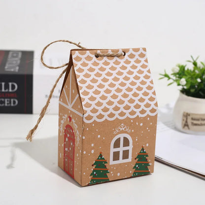 Caixas de biscoito de Natal Kraft, pacote com 5 caixas em forma casa, caixas presente