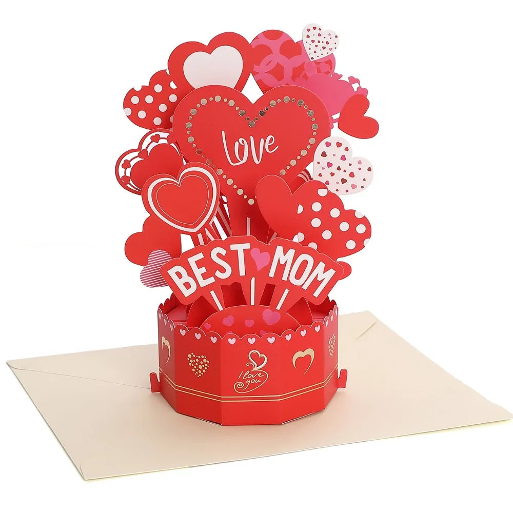 Cartão Pop Up 3D da Filha Cartões Feliz Dia das Mães para Melhor Mãe Cartão 3D Envelope