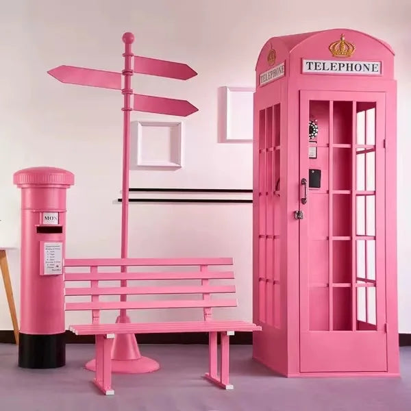 Cabine Telefônica Britânica Antigo Retro Rosa Estilo britânico antigo vintage foto cabine