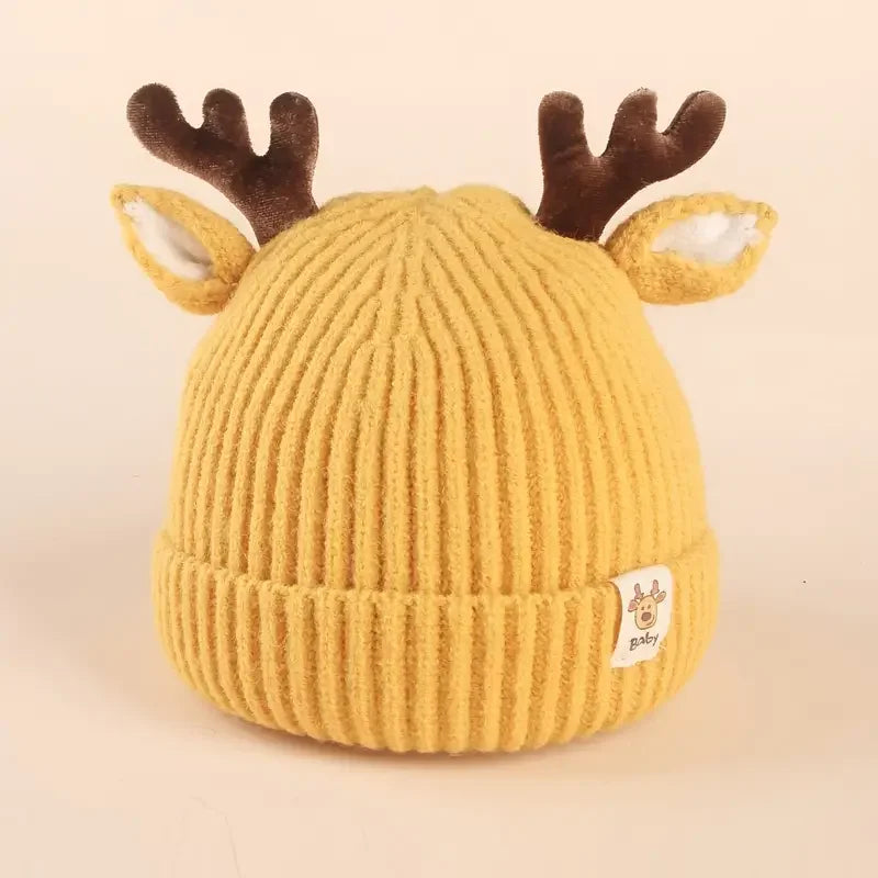Gorro infantil de tricô para inverno, gorro macio e quente para bebês com chifre