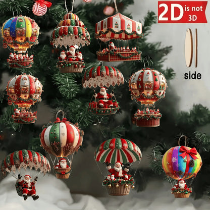 Balão de ar quente de madeira Natal 2D decorações de árvore de Natal, enfeites de casa