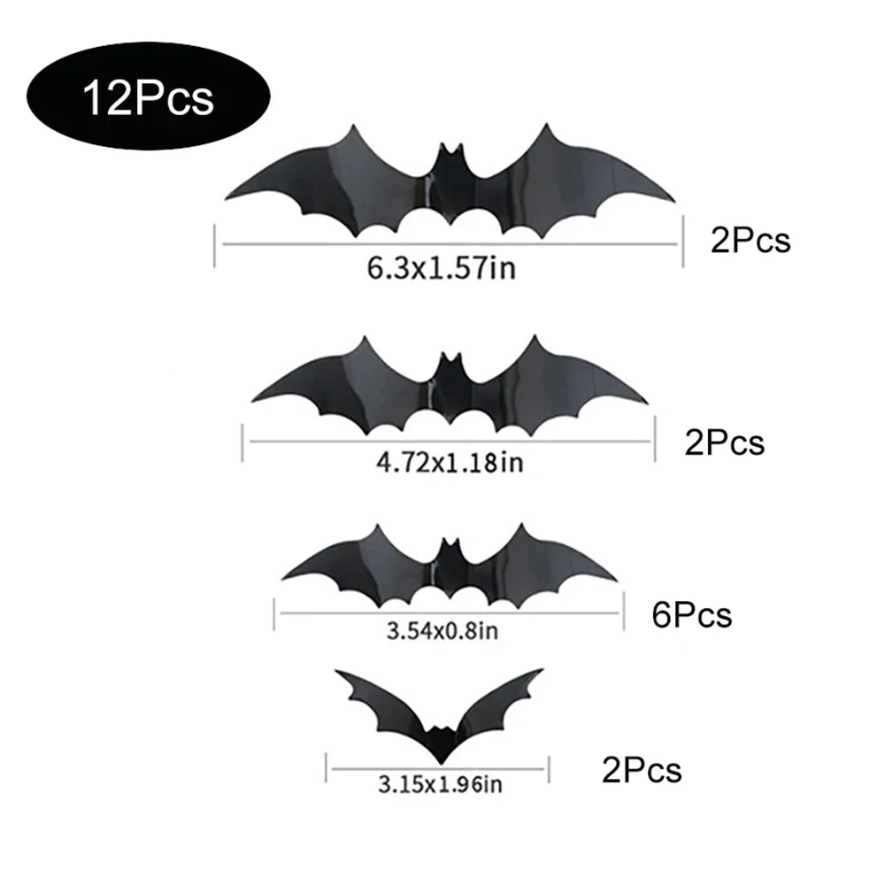 Morcegos 3D 12/48/60/72 Peças de Decoração de Morcego de Halloween e 4 Tamanhos