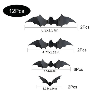 Morcegos 3D 12/48/60/72 Peças de Decoração de Morcego de Halloween e 4 Tamanhos