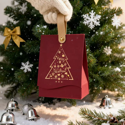 Caixas de Presente com Estampa de Árvore de Natal 12 Peças Alças de Couro Embalagem