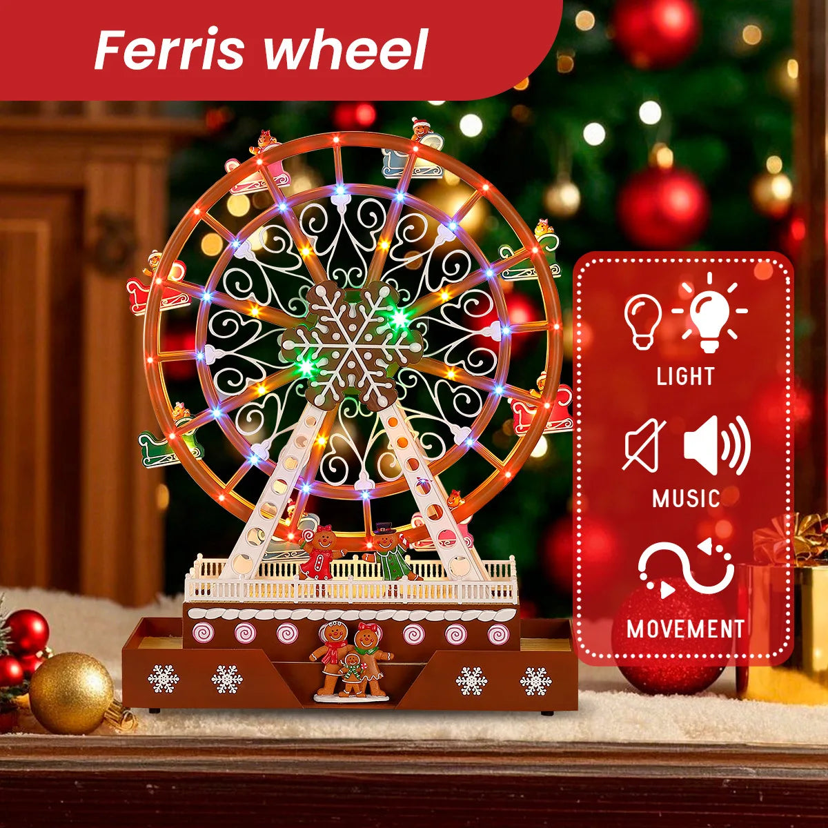 Roda-Gigante de Natal com luzes LED, Decorações Animadas de Natal Grandes de 50cm