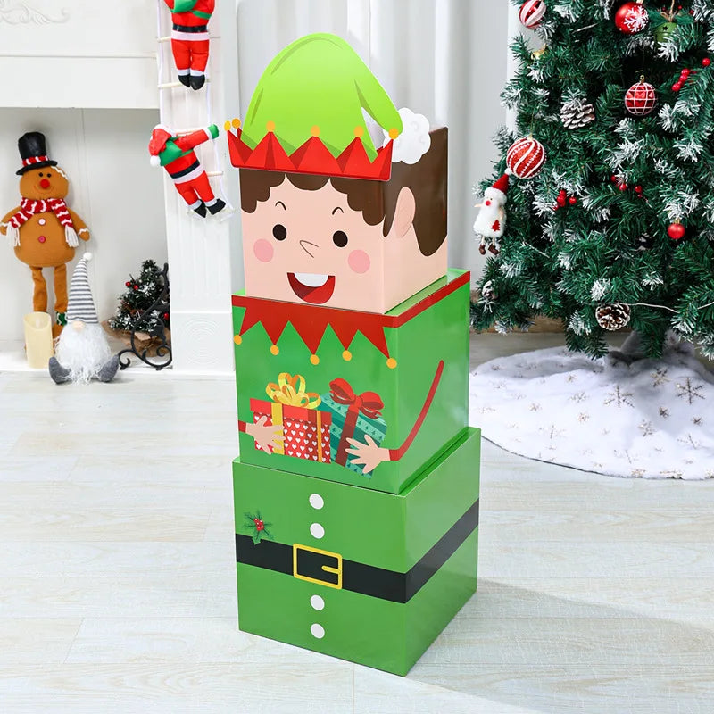 Caixas Empilhamento Feliz Natal 16 Caixas Empilháveis de Natal com Chapéus em 4 Designs