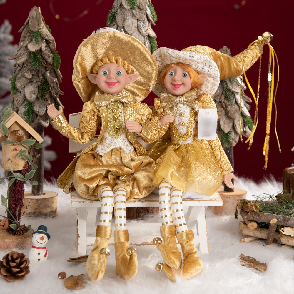 Conjunto de 2 elfos de Natal de 66 cm, adorável elfos vermelhos e verdes para pendurar