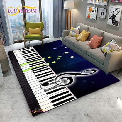 Tapete de Área Tema Musical 1,5 x 2,1 m/60 x 84 pol/152 x 213cm Piano, Teclado e Tapete