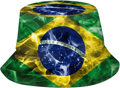 Chapéu Bucket Unissex com Estampa da Bandeira do Brasil, Estilo Pescador, Ideal Verão