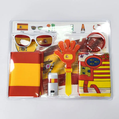 Kit Torcida Brasil 6 peças Bandeira, Pintura Facial, Bastão, Trompete, Pistola, Brasileiro