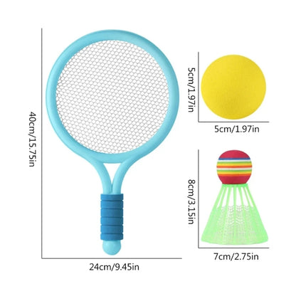 Conjunto de tênis de badminton todas idades com bola azul e verde
