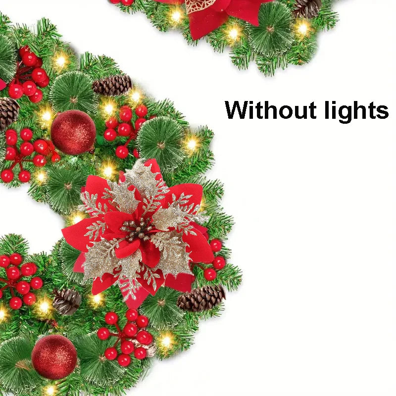 Guirlanda de Natal, guirlanda de Natal festão com laços, guirlanda de porta para paredes