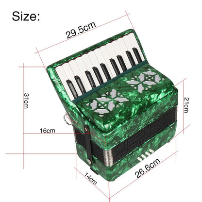 Acordeões Duráveis 8 Baixos 22 Teclas Acordeões de Celulóide para Iniciantes (Verde)