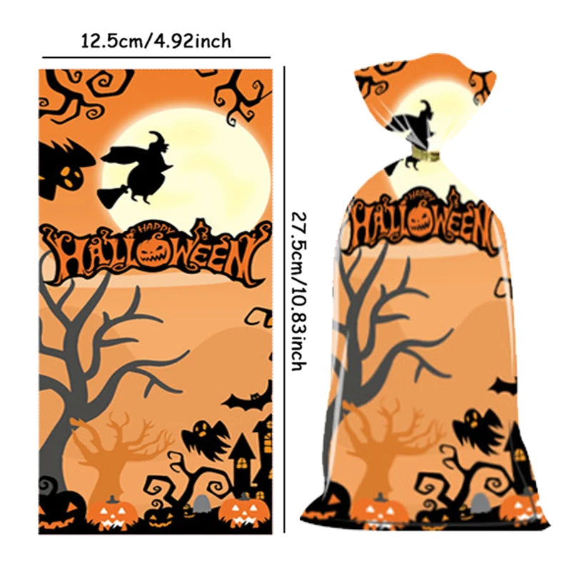 Sacolinha Fantasma Abóbora Feliz Halloween 50 Peças sacos de guloseimas de celofane