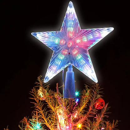 Estrela de natal árvore topper luzes led brilhante estrela lâmpada espumante luz