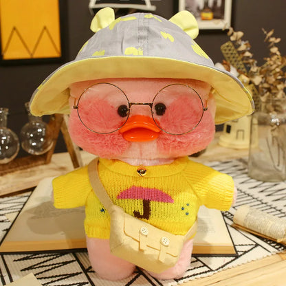 Lalafanfan Cafe Mimi Amarelo Pato Azul, Pato de Pelúcia Kawaii Hialurônico 30 cm