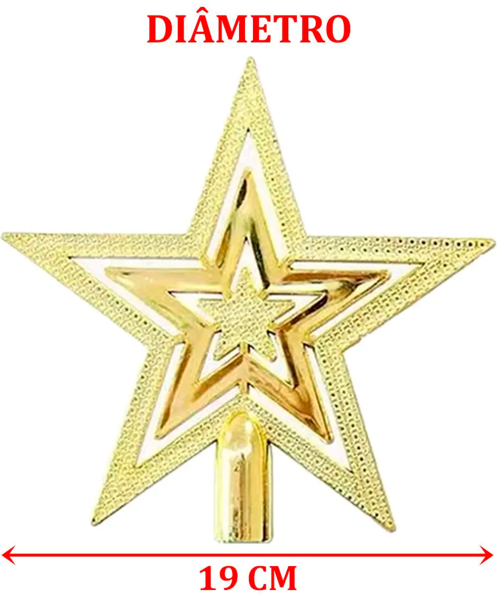 Enfeite Árvore Natal Estrela Ouro Ponteira Estrela Vazada Para Árvore Natal Dourada 19cm