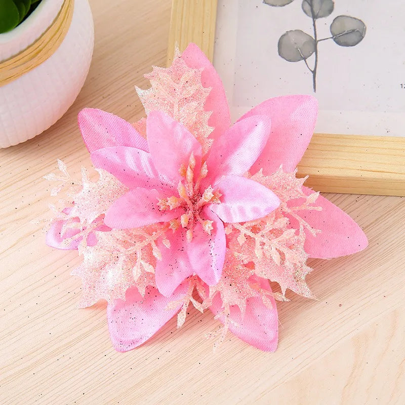 Flor de Poinsétia Artificial Conjunto de 5/10/20 peças Flores para Decoração de Árvore de Natal e Guirlanda