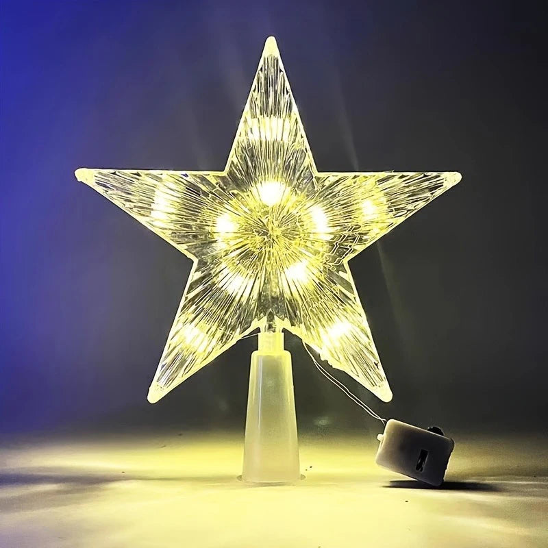 Estrela Ponteira para Árvore de Natal Colorida LED, 15 cm, Pisca-Pisca