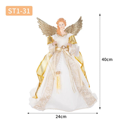 Enfeite de árvore de anjo de Natal asas douradas, elegante estatueta anjo vestido verde