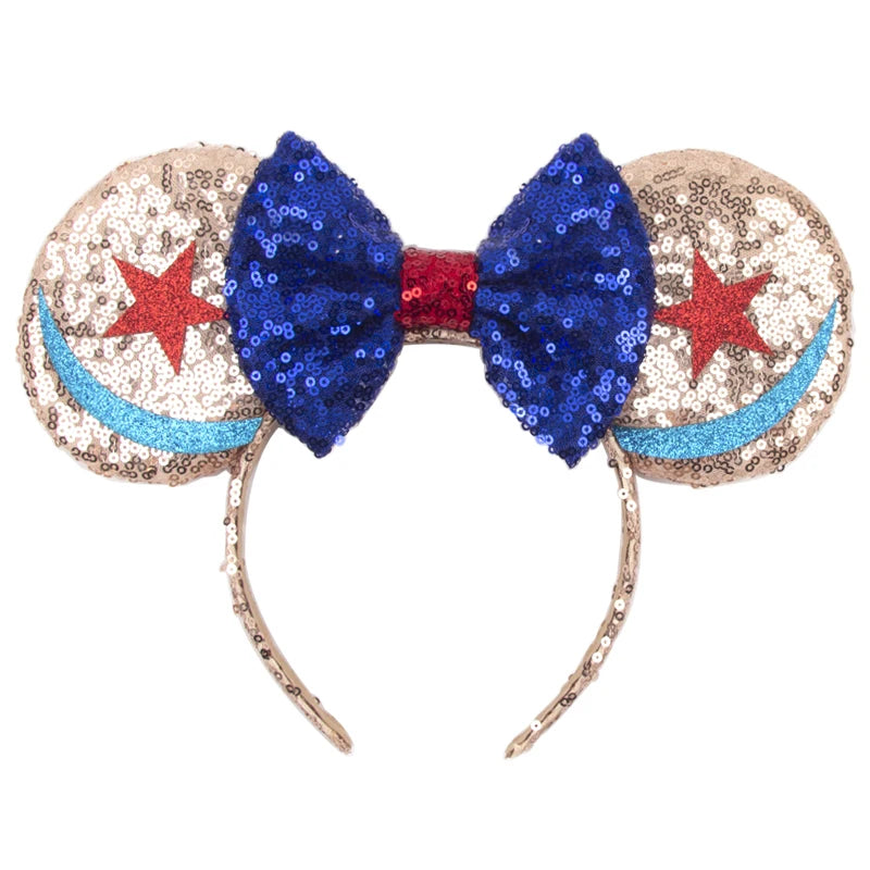 Tiara de orelhas de Disney iluminada de luxo com laço piscante e estampa de bolinhas