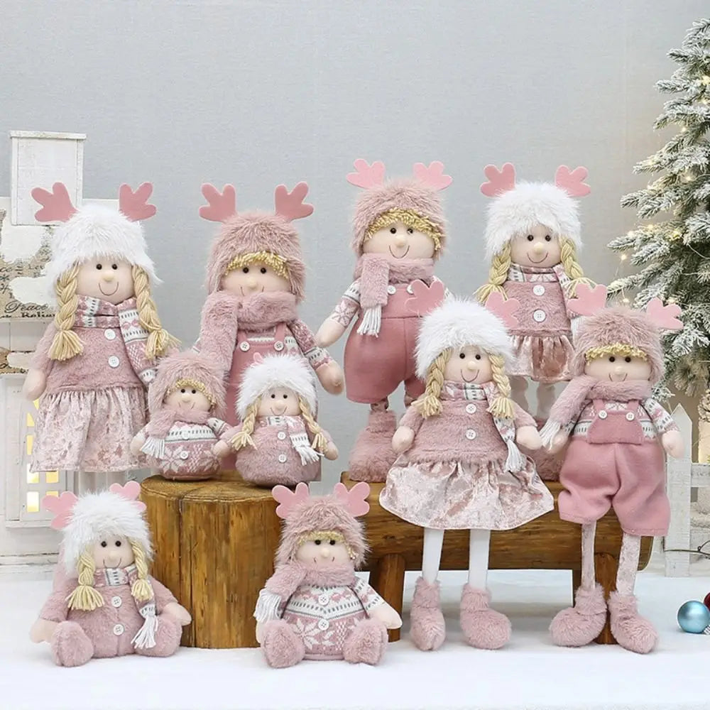 Boneco de Árvore de Natal Festivo Natal Rosa de Pelúcia Tecido Figure Desktop Decoração