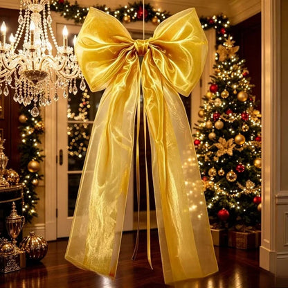 Laço Decorativo Gigante Dourado para Árvore de Natal com Fitas Longas Ouro/Dourado (Serpentinas)