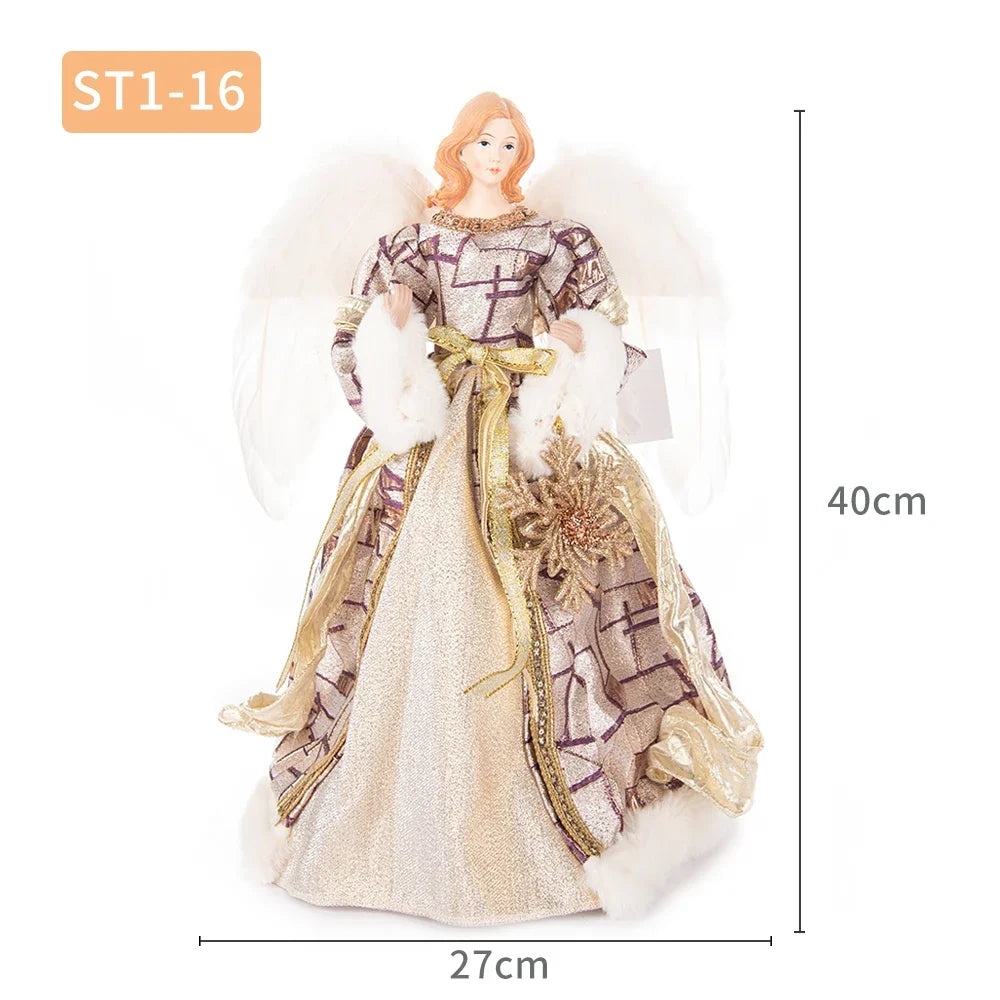 Enfeite de árvore de anjo de Natal asas douradas, elegante estatueta anjo vestido verde